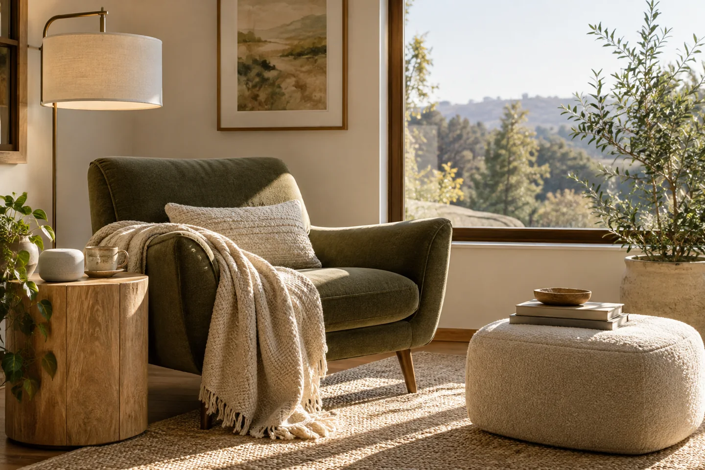 Comfortable modern reading corner